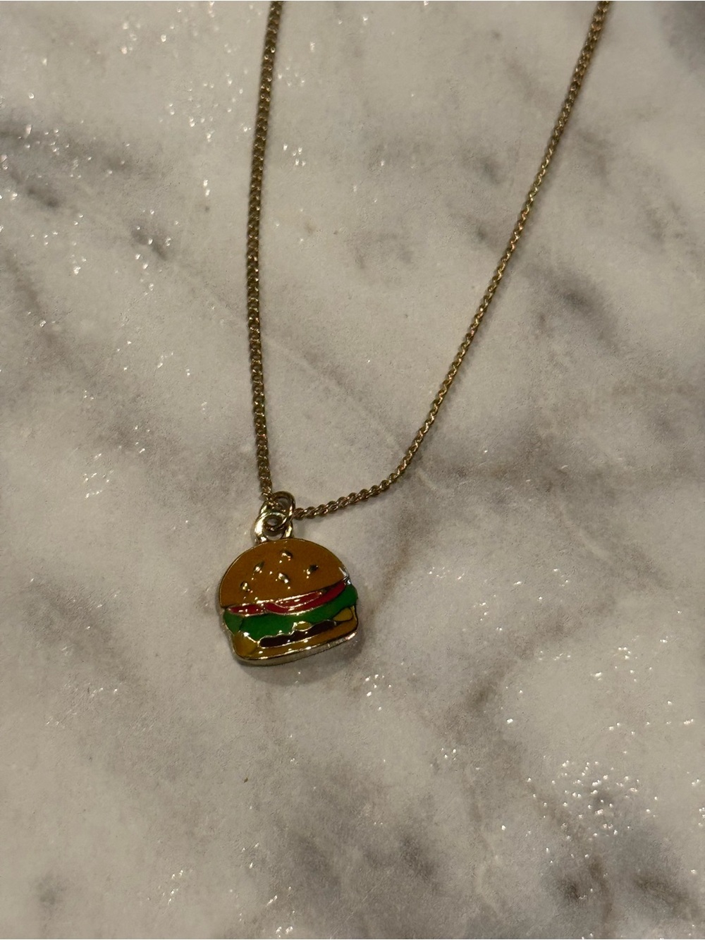 Gold-Tone Burger Charm Necklace in Multicolor